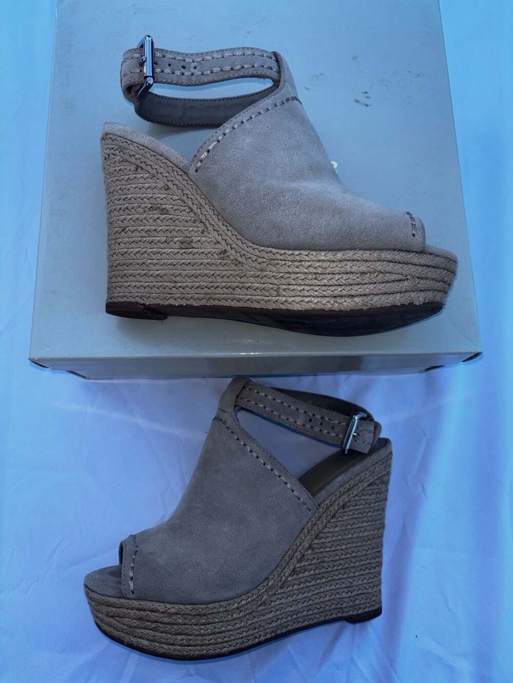 Marc Fisher Wedge Sandals Size 8.5 Taupe Suede Espadrille